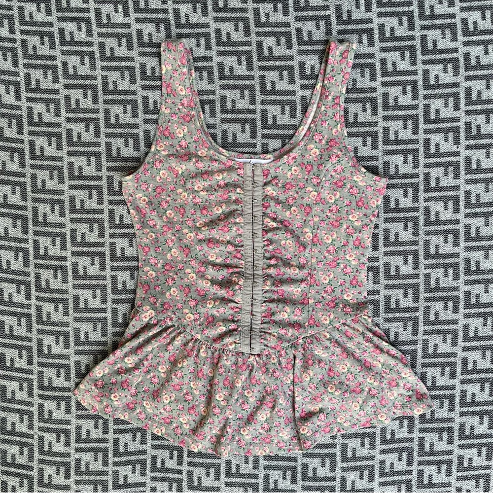 KIRRA Floral Corset Style Sleeveless Top - Pink & Gray - Small
